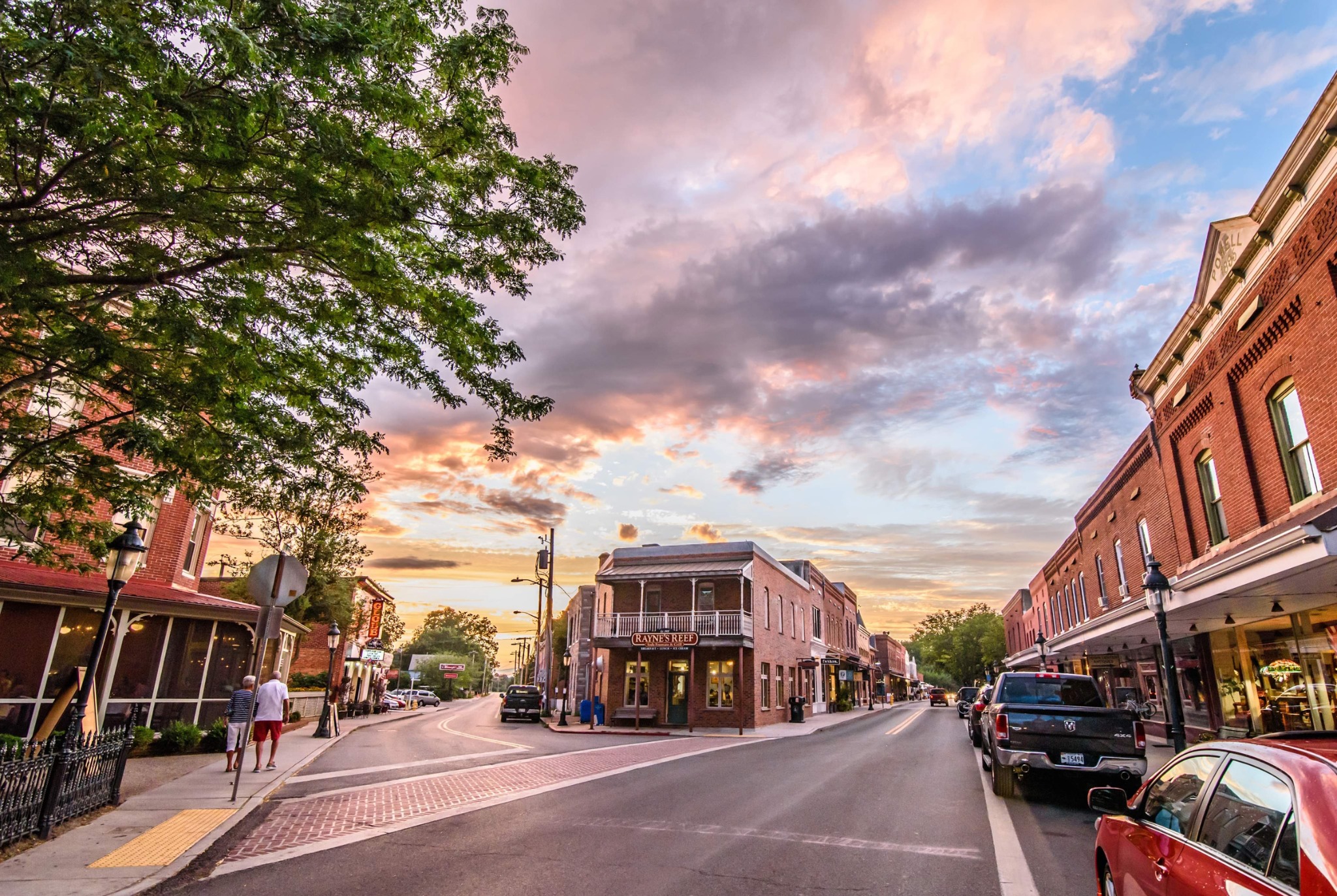 Historic downtown Berlin, Maryland, at sunset